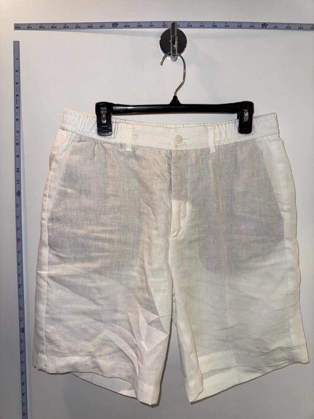 Massimo Dutti White 100% Linen Elastic Waist Shorts Size Large
